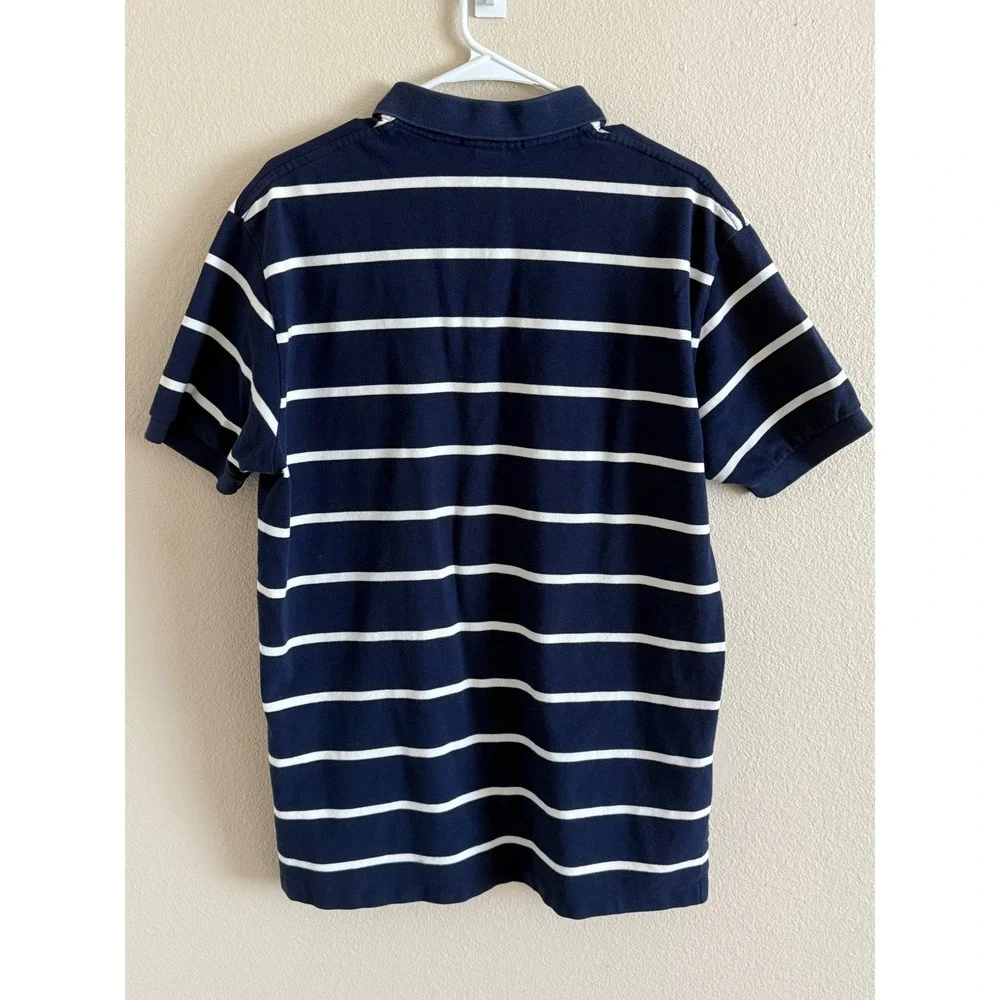 Polo Ralph Lauren Mens Large Navy White Striped Short Sleeve Pique Polo Shirt